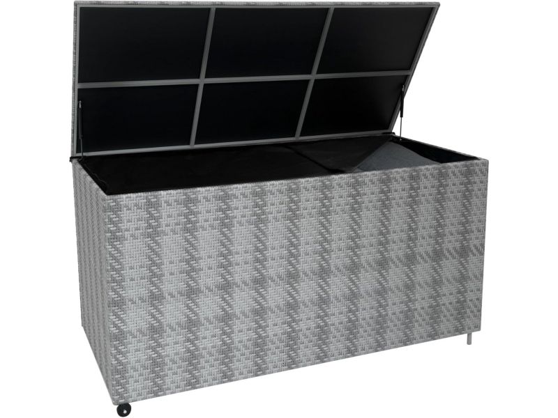 Grote Waterdichte Opbergbox Tuinmeubelen 700L Grijs Rotan met Wielen