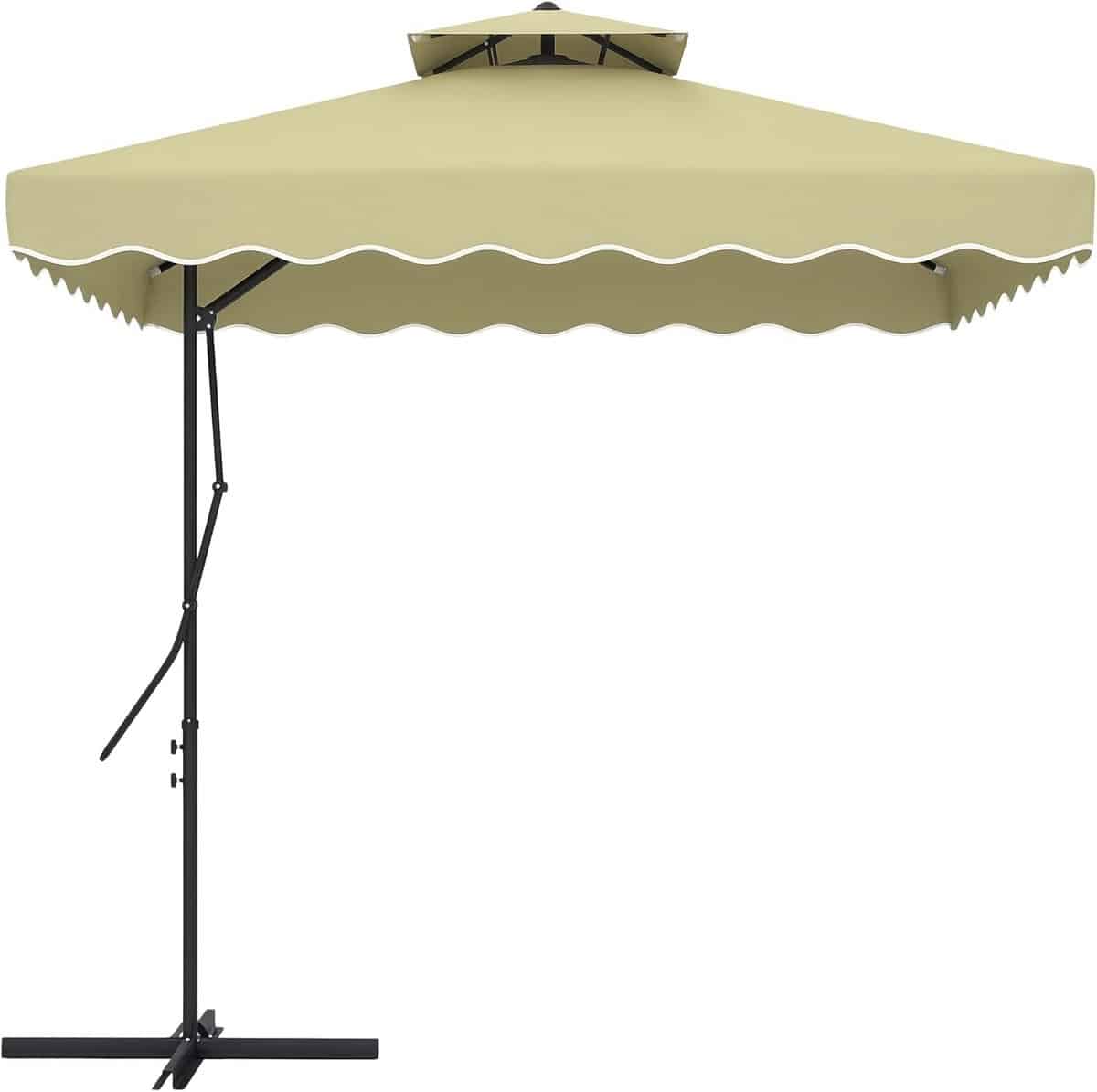 grote zweefparasol 243×243 cm met uv bescherming en ventilatiedak beige
