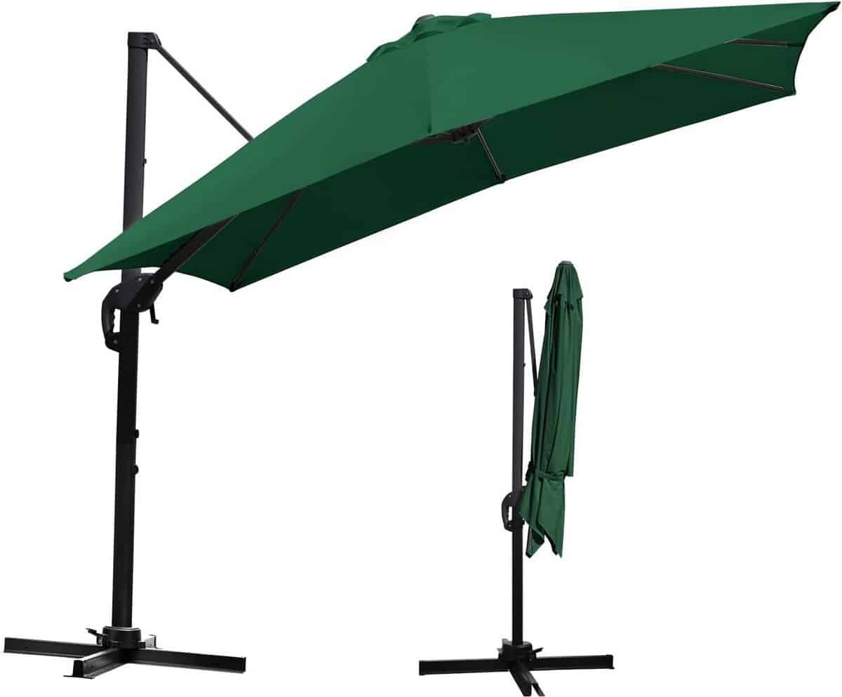 grote zweefparasol 300×300 cm rechthoekig kantelbaar en 360 graden draaibaar