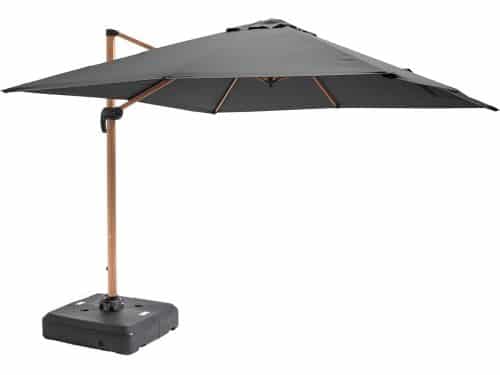 Grote Zweefparasol 3x3 meter met Wielen Verzwaringsplaat Houtlook Grijs