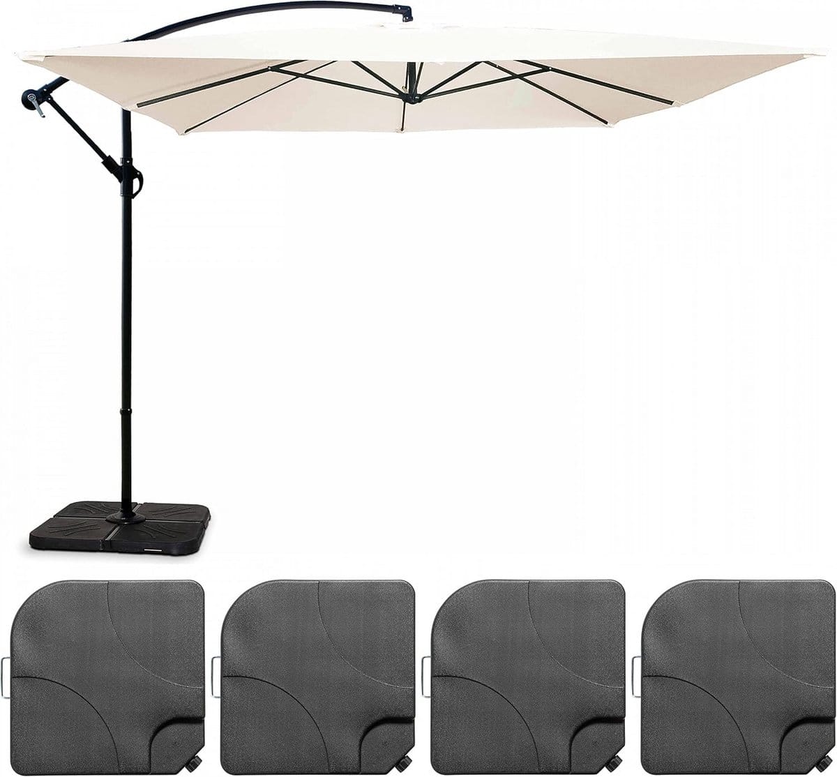 grote zweefparasol 3x3m wit met vulbare voetplaten voor terras en