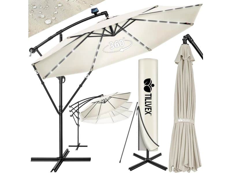 Grote Zweefparasol Ø 300 cm met LED Solar Verlichting