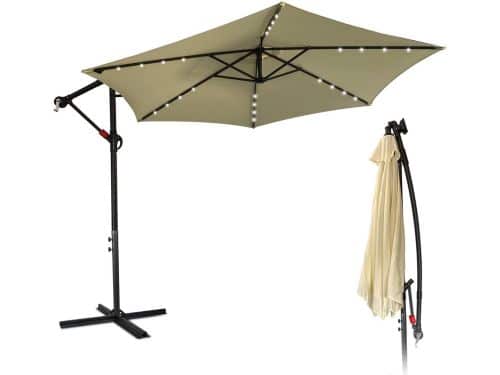 Grote Zweefparasol op Zonne-energie met LED Verlichting en UV-bescherming