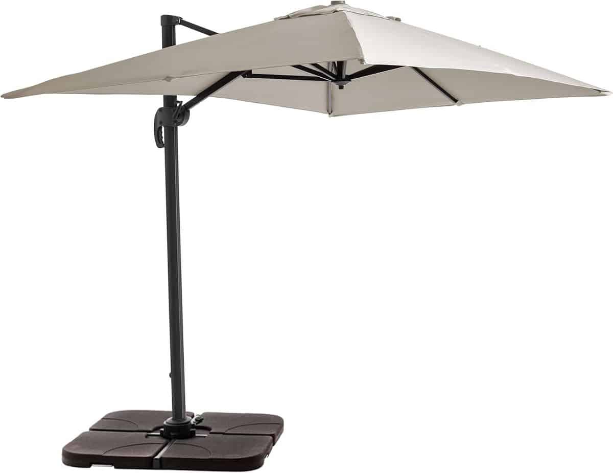 Grote Zweefparasol Rechthoekig 2x3m Wit Kantelbaar en 360 Graden Draaibaar