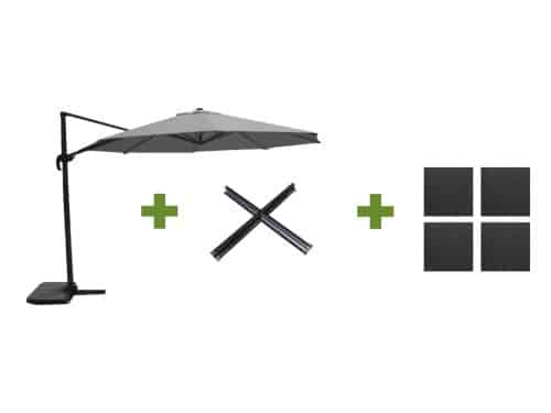 Grote Zweefparasol Virgo Antraciet 3,5M met Kruisvoet en Parasolvoettegels
