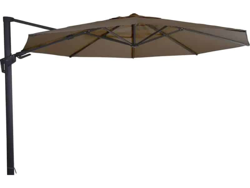 Grote Zweefparasol VirgoFlex Taupe 3,5m met Kruisvoet en Parasolvoettegel
