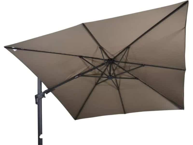 Grote Zweefparasol VirgoFlex Taupe 3x3m met Kruisvoet en Parasolvoettegel