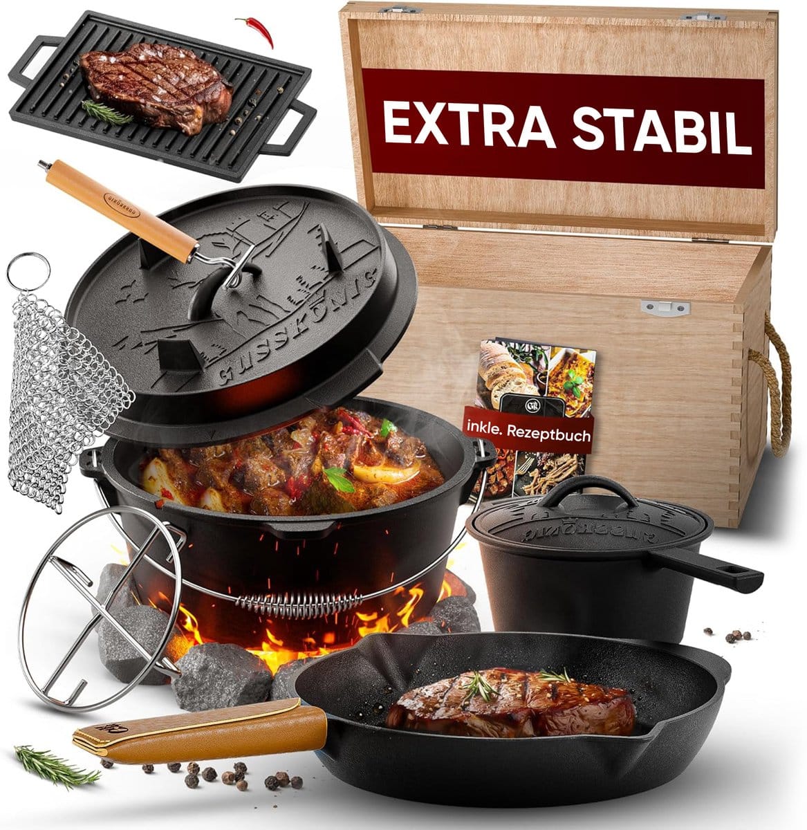 gusskÖnig dutch oven set gietijzeren dutch oven ideaal