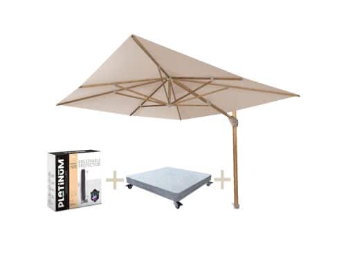 Hacienda zweefparasol 300x400 cm houtlook zand robuust 125KG voet en hoes