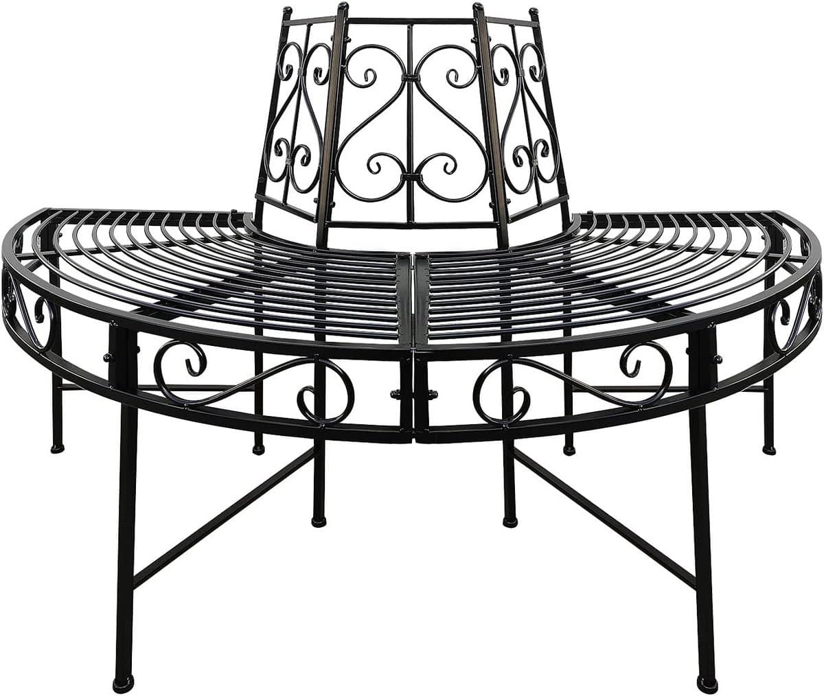 halfronde boombank 125 cm metaal zwart tuinbank halve