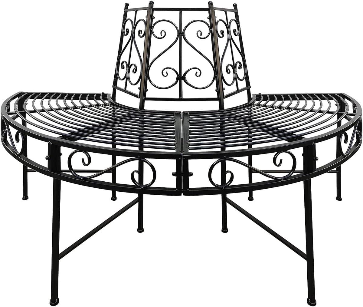 halfronde boombank 125 cm metaal zwart tuinbank halve