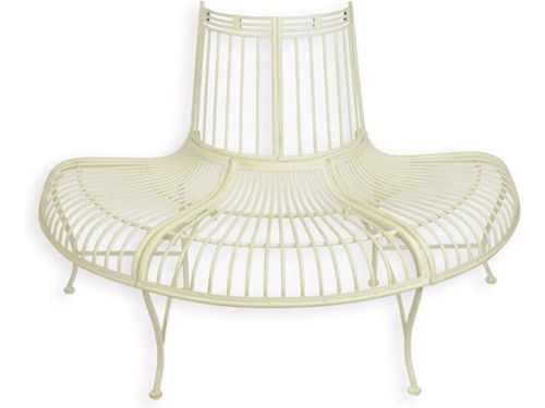 Halfronde Boombank - Witte Tuinbank - Tuinmeubel - Tuinmeubelen