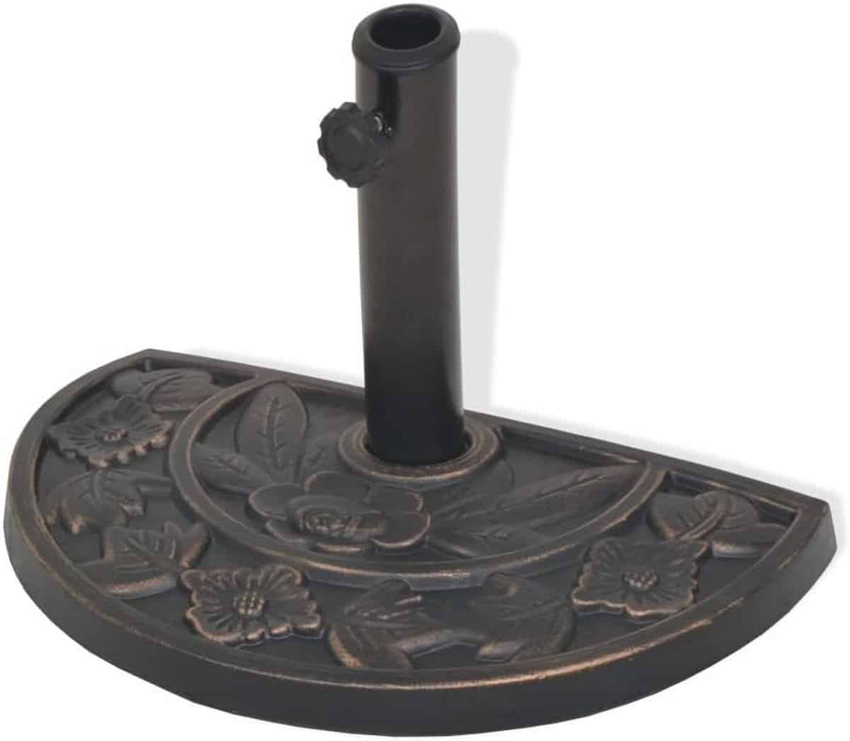 halfronde parasolvoet voor buiten met zware basis in bronskleur