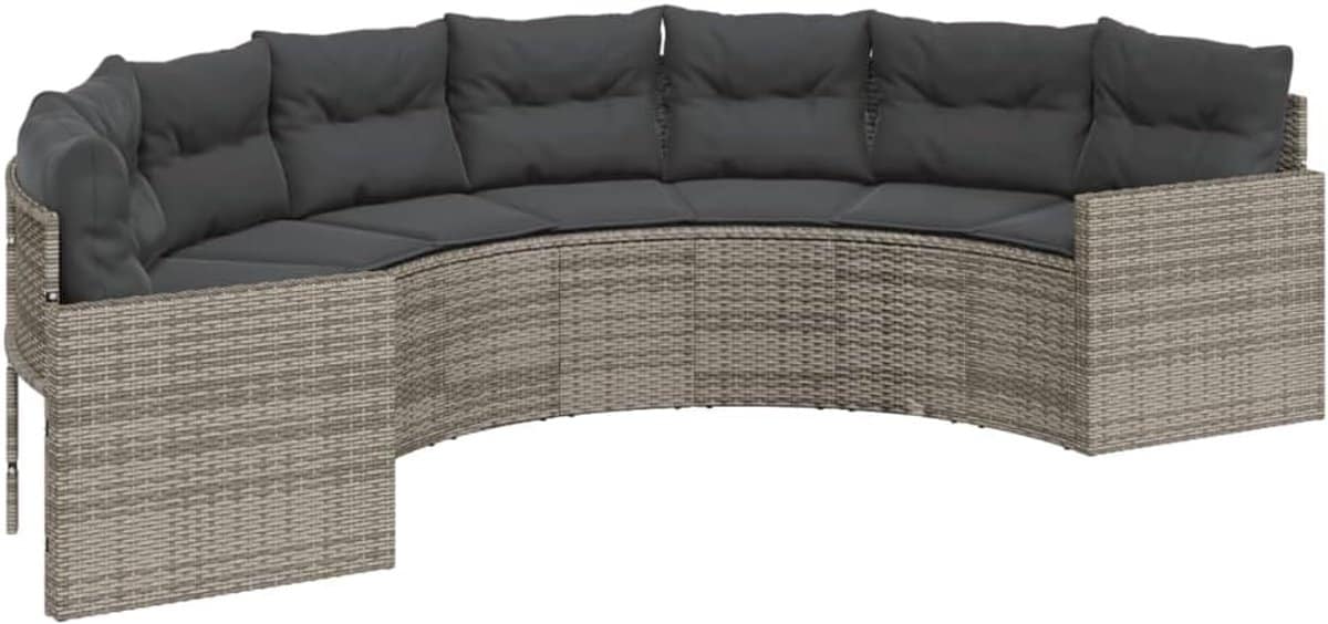 halfronde tuinbank met kussens van poly rotan comfortabel buitenmeubilair