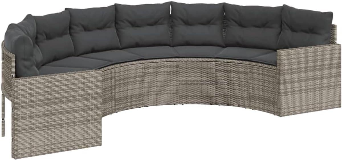 halfronde tuinbank met kussens van poly rotan comfortabel buitenmeubilair