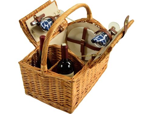 Handgemaakte Wilgenpicknickmand voor Twee Personen met Wijndrager