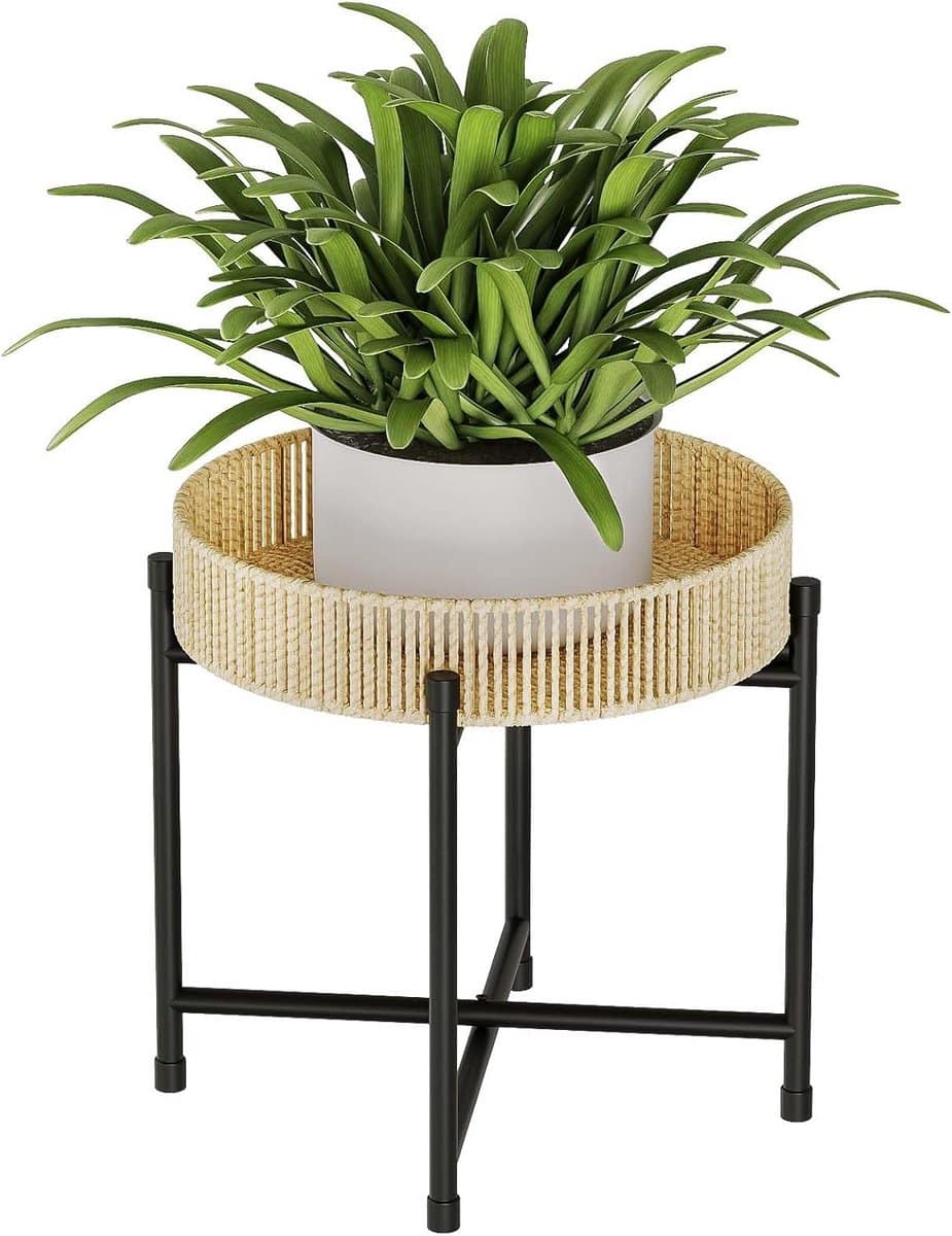 handgeweven bloemenrek vlechtwerk boho bijzettafel rond