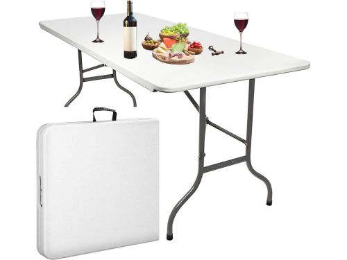 Handige draagsysteem Vouwtafel Klaptafel - Tuintafel Buitentafel 180x74x74cm Wit Vouwtafel