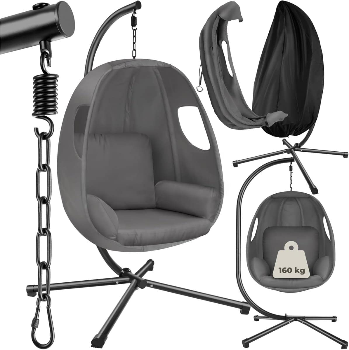 hangstoel met standaard egg chair cocoon buiten