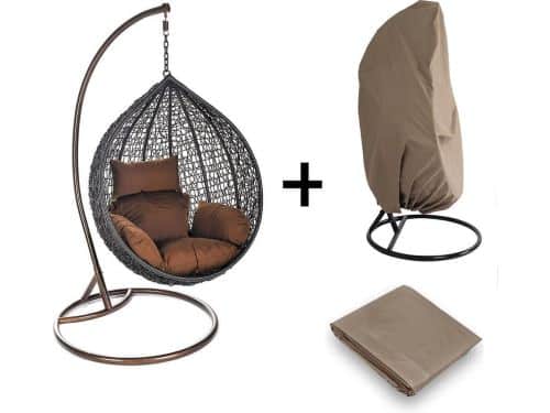 Hangstoel Polyrattan CIELO - Met regenhoes + kussens