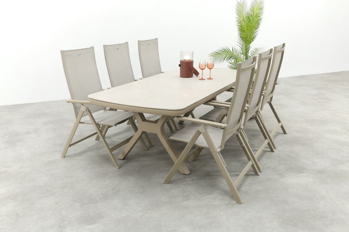 hartman napoli/ponto 6 persoons verstelbare tuinset 220×100 cm. latte
