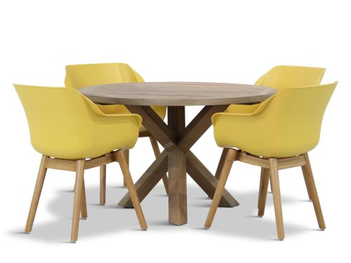 Hartman Sophie teak/Sand City rond 120 cm dining tuinset 5-delig