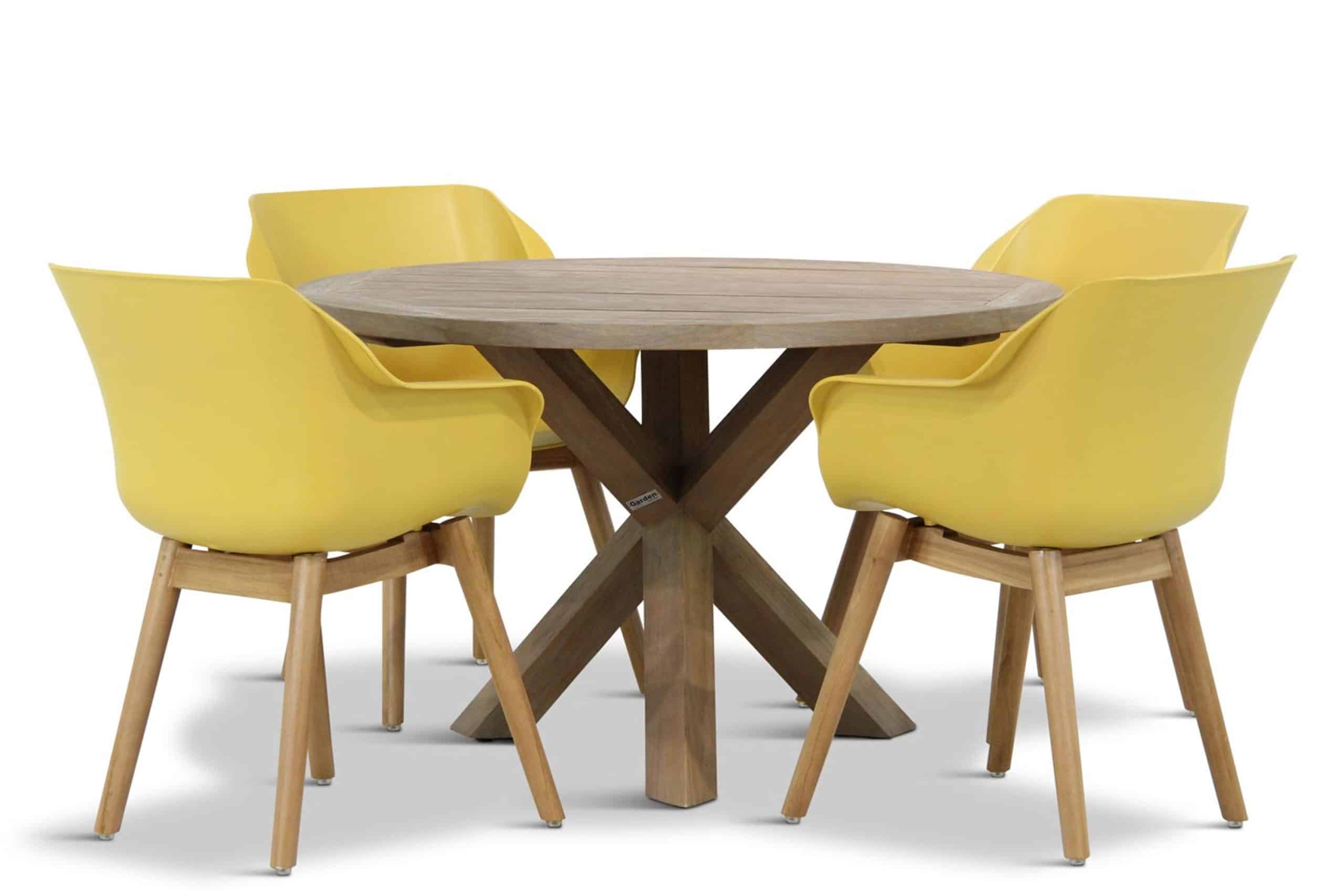 hartman sophie teak/sand city rond 120 cm dining tuinset 5 delig