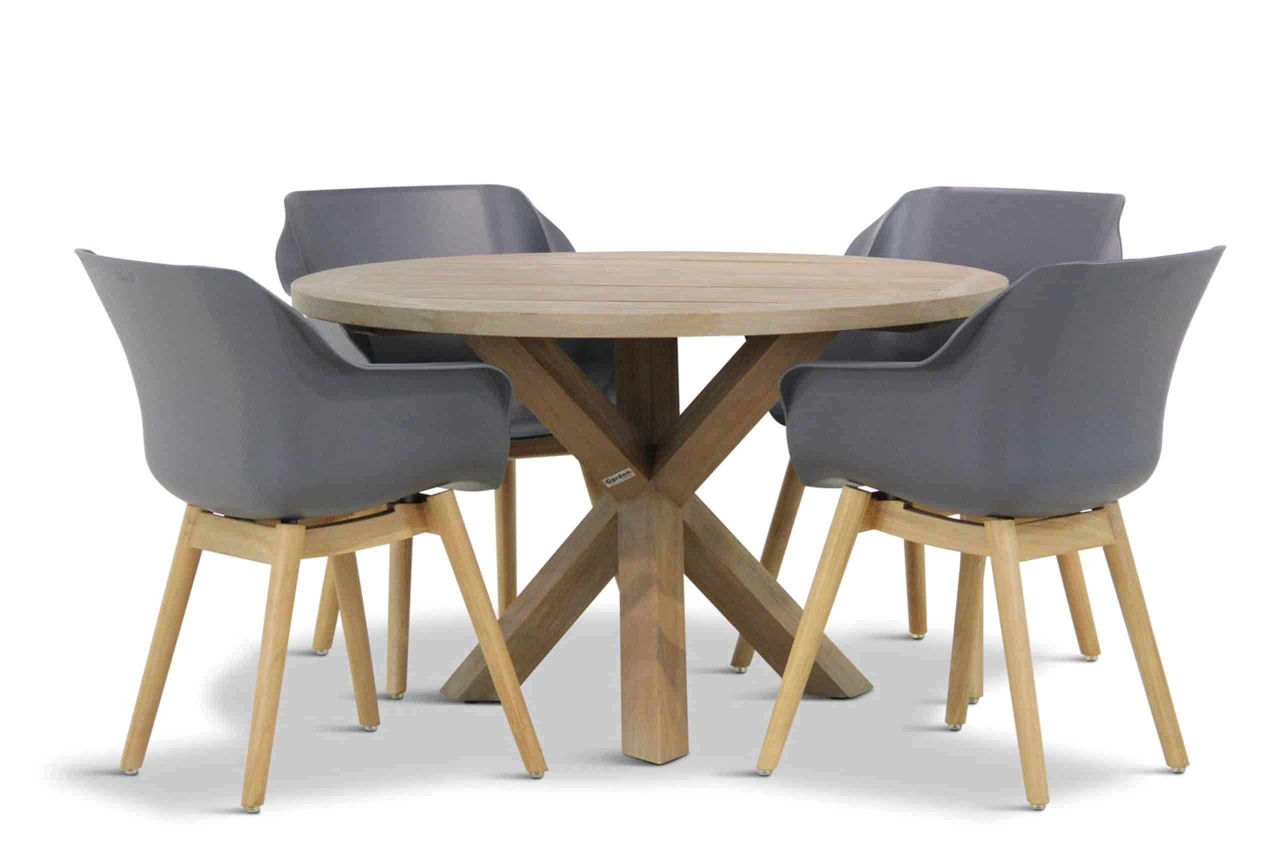 hartman sophie teak/sand city rond 120 cm dining tuinset 5 delig