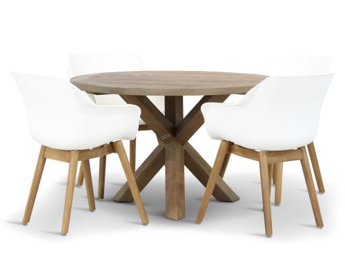 Hartman Sophie teak/Sand City rond 120 cm dining tuinset 5-delig