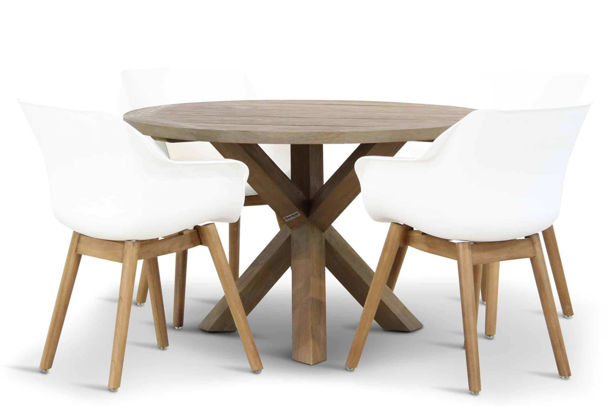 hartman sophie teak/sand city rond 120 cm dining tuinset 5 delig