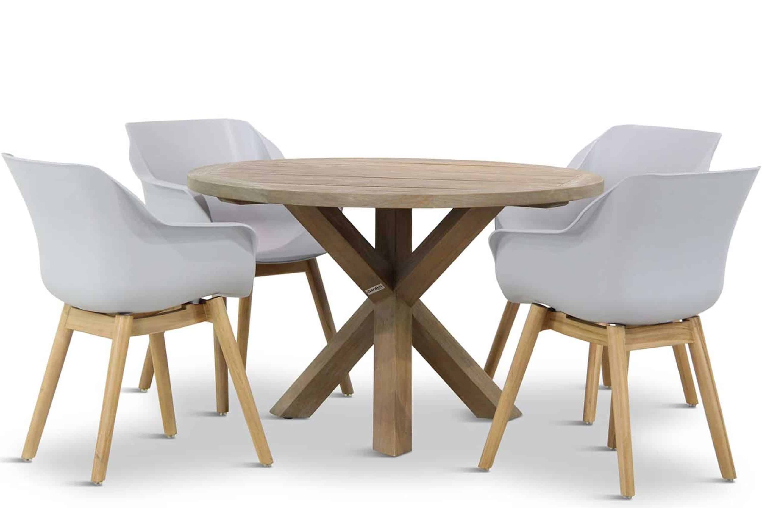 hartman sophie teak/sand city rond 120 cm dining tuinset 5 delig