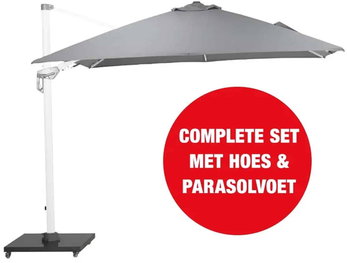 hawaii deluxe zweefparasol set 300×300 wit/lichtgrijs
