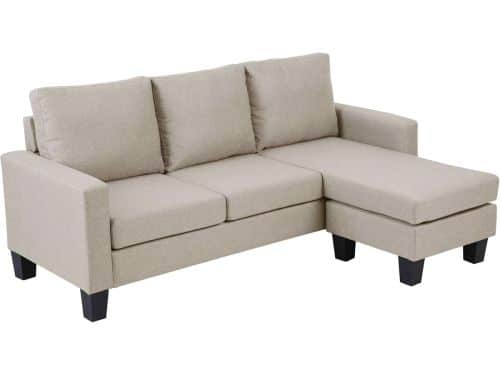 Hoekbank met chaise longue - 3-persoons - ecru - stoffen