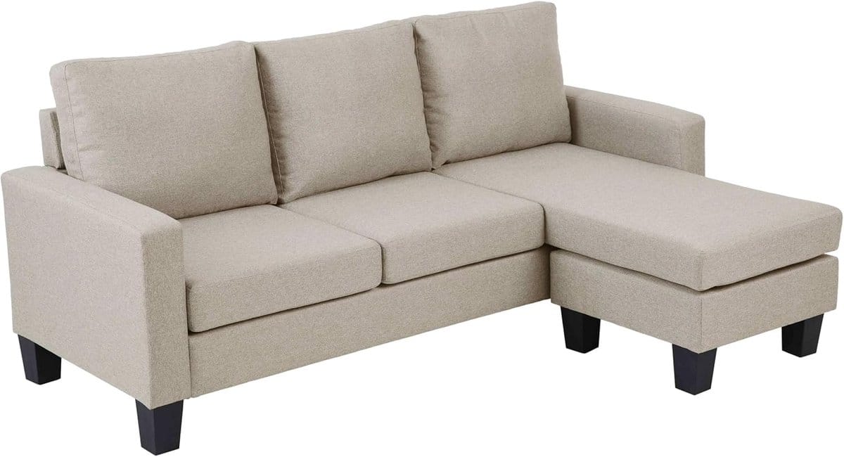 hoekbank met chaise longue 3 persoons ecru stoffen