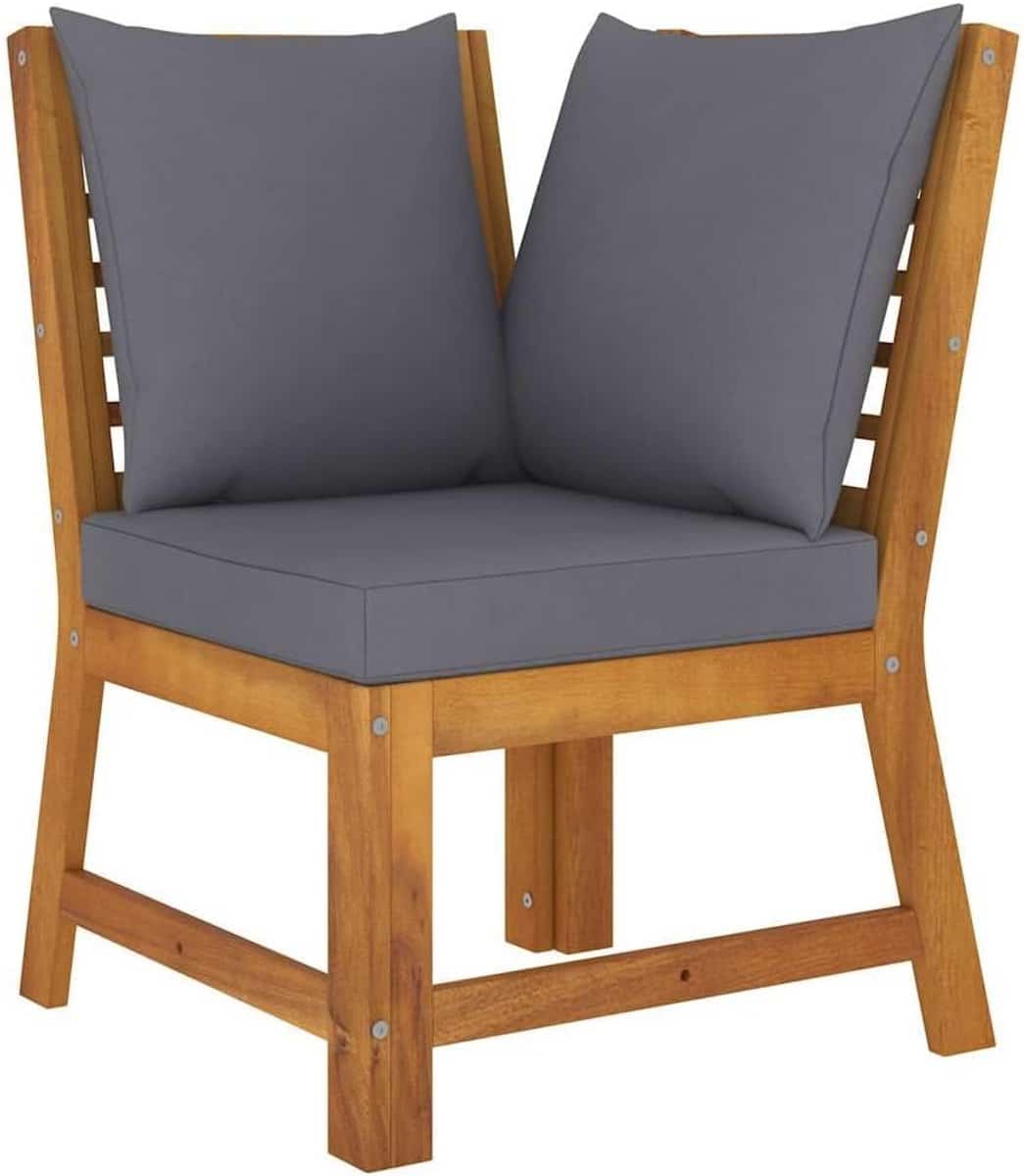 hoeksbank met donkergrijze kussens voor binnen en buiten