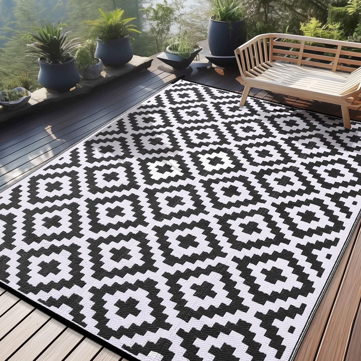 homaxy outdoor rug weerbestendig, kunststof stro uv bestendig omkeerbaar opvouwbaar wasbaar