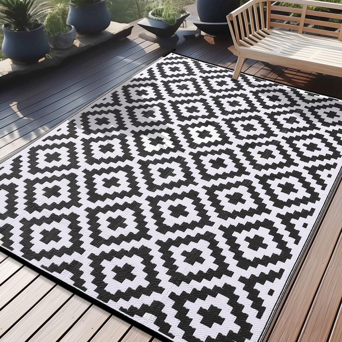 homaxy outdoor rug weerbestendig, kunststof stro uv bestendig omkeerbaar opvouwbaar wasbaar