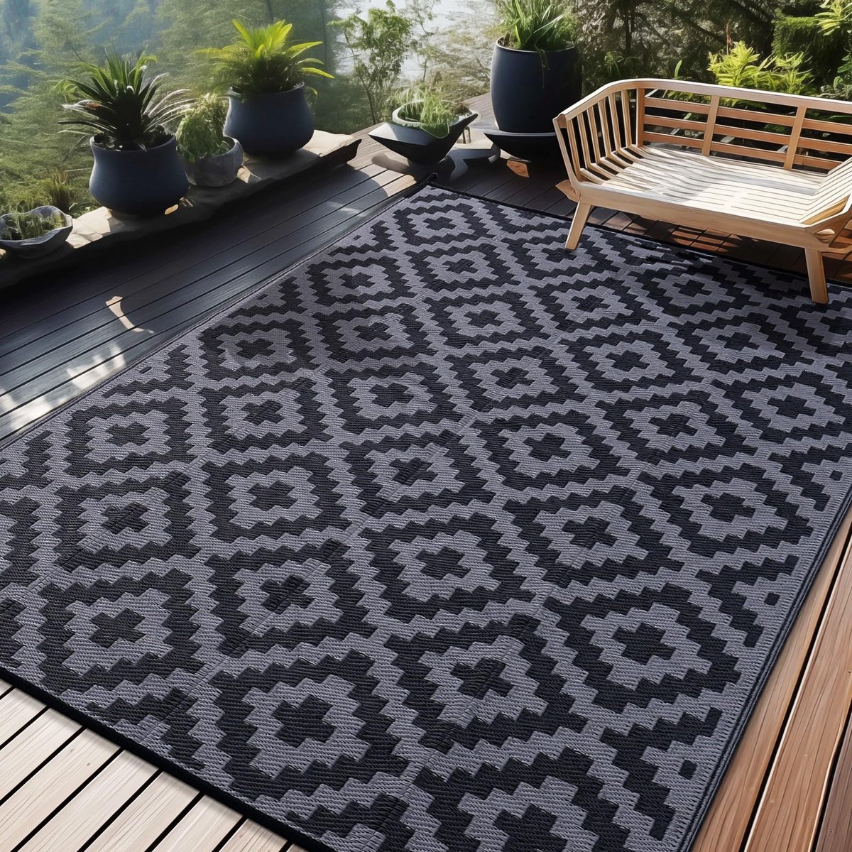 homaxy outdoor rug weerbestendig, kunststof stro uv bestendig omkeerbaar opvouwbaar wasbaar