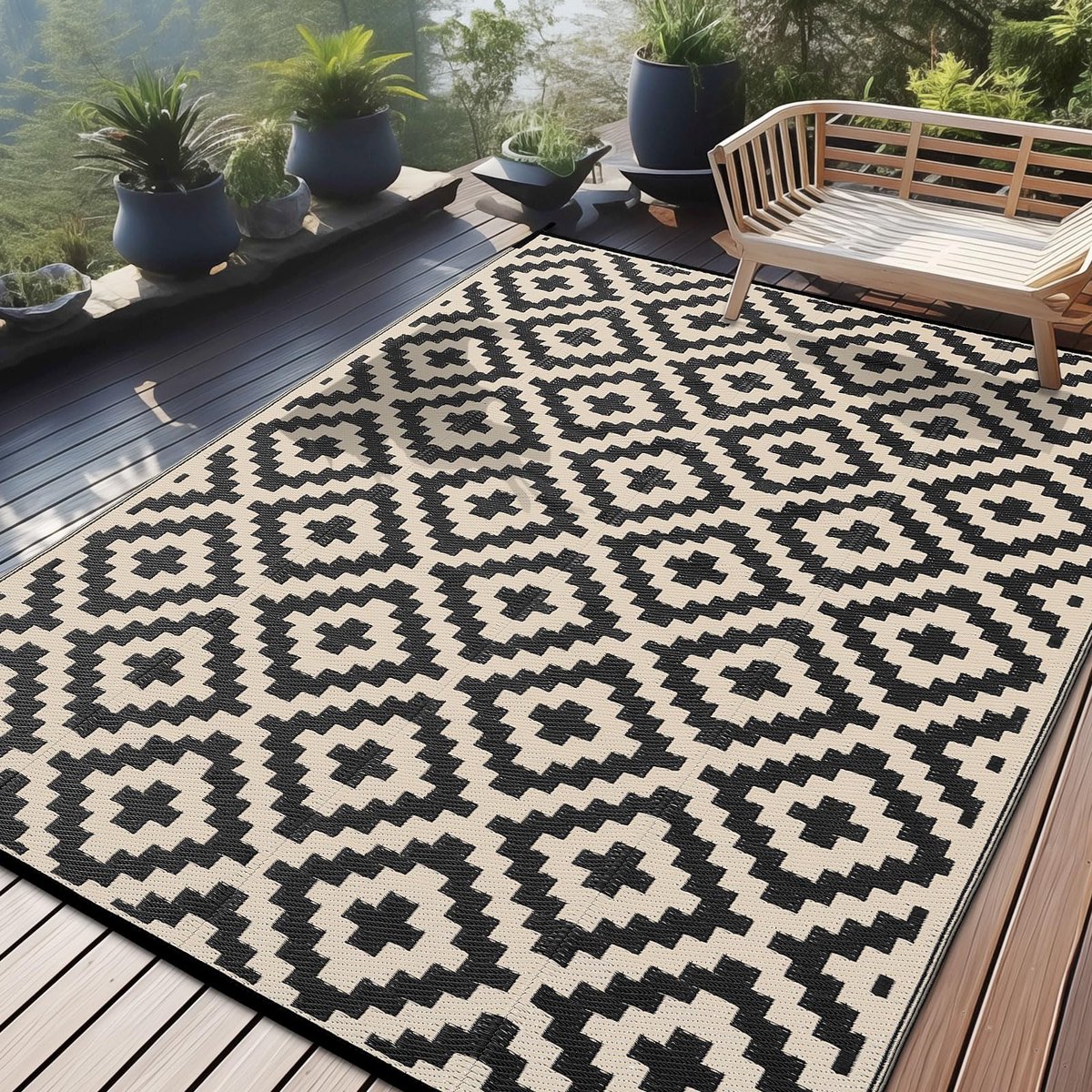 homaxy outdoor rug weerbestendig, kunststof stro uv bestendig omkeerbaar opvouwbaar wasbaar