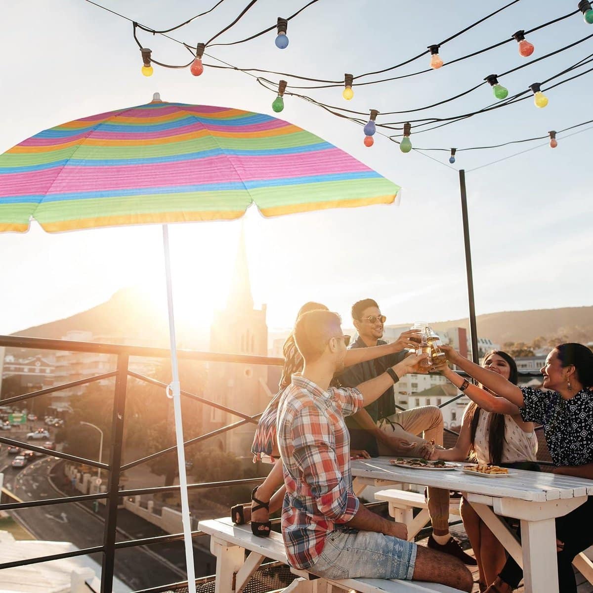 hoogte verstelbare strandparasol gestreept spf 50+ 210 170 cm tuin stokparasol