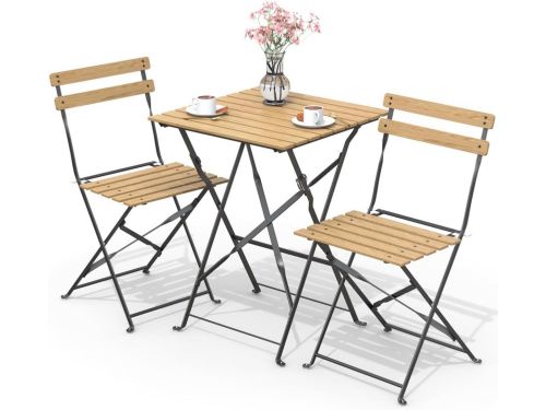 Houten Bistroset 3-delig met Klaptafel en 2 Stoelen voor Balkon