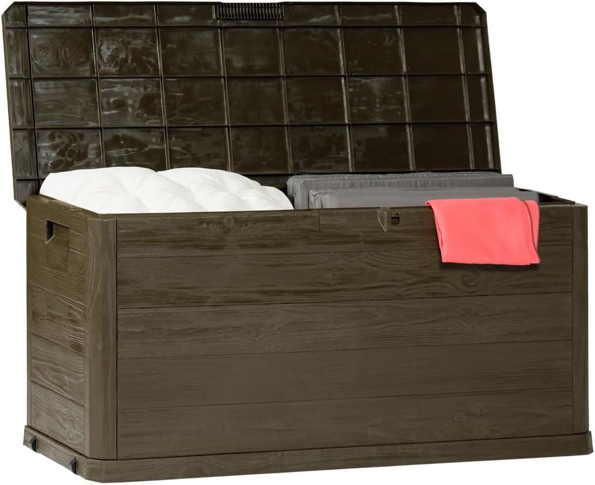 houten opbergbox bruin balkonkist met kussen en 550l inhoud
