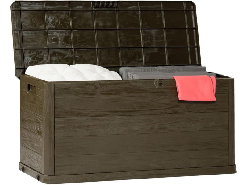 Houten Opbergbox Bruin - Balkonkist met Kussen en 550L Inhoud