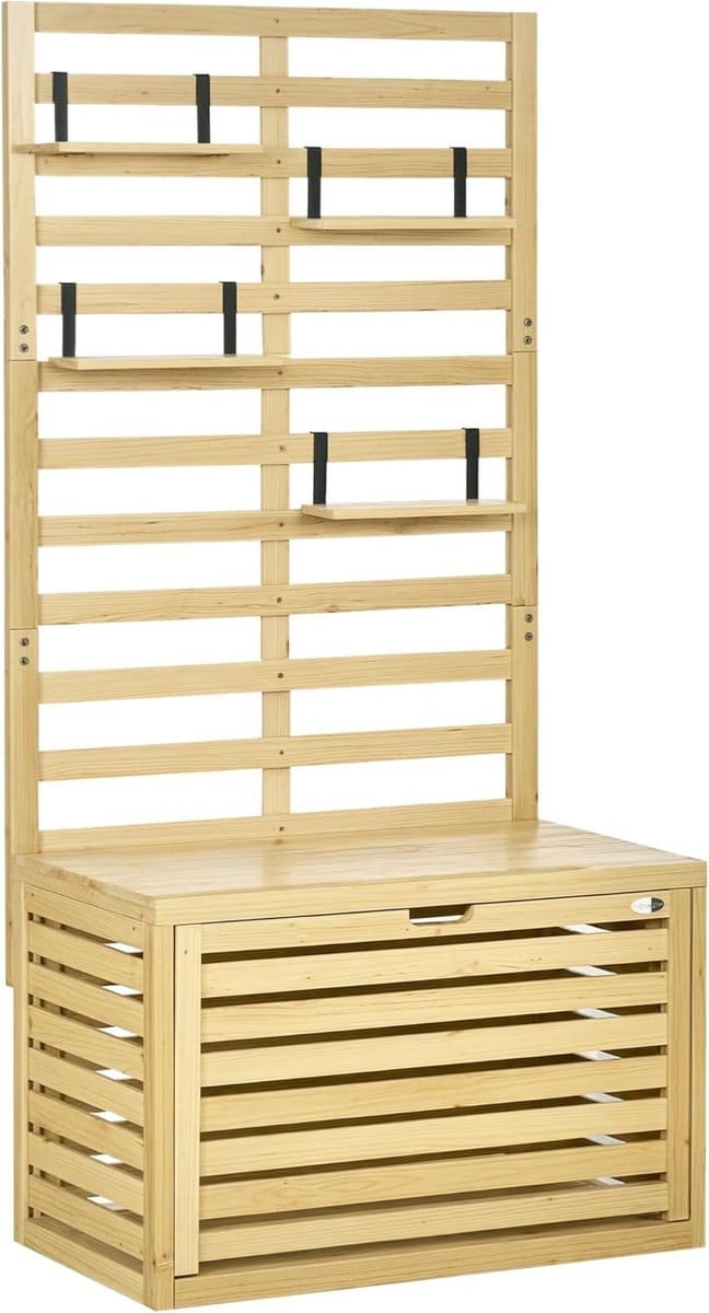 houten opbergbox tuinkist met latwerk en verstelbare plankjes