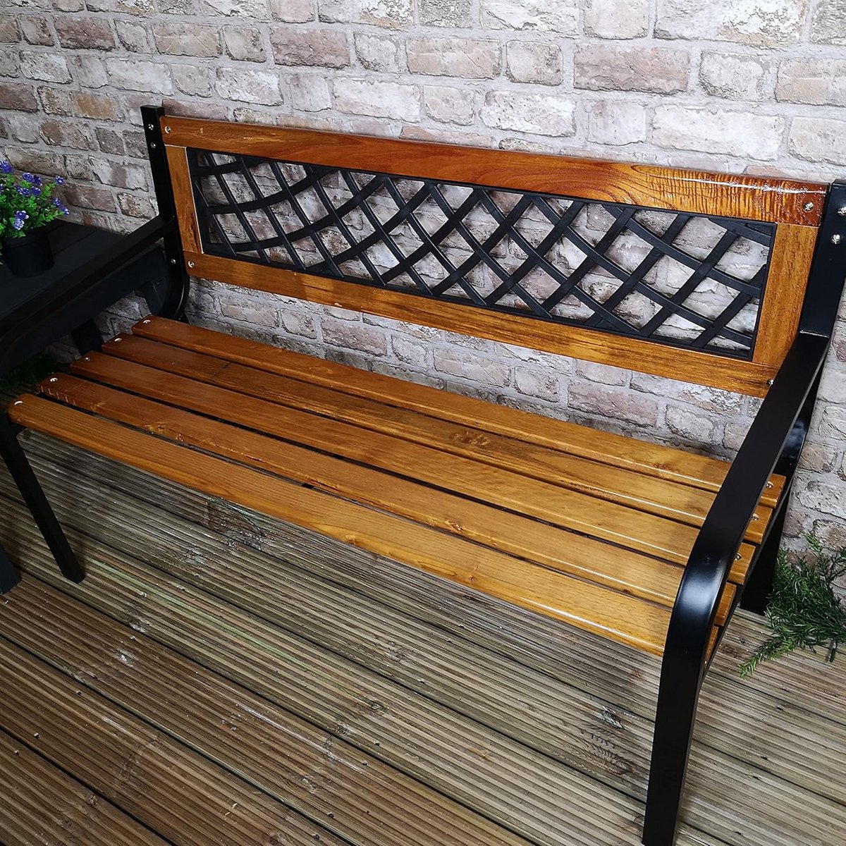 houten tuinbank met kunststof rugleuning 118 cm breed