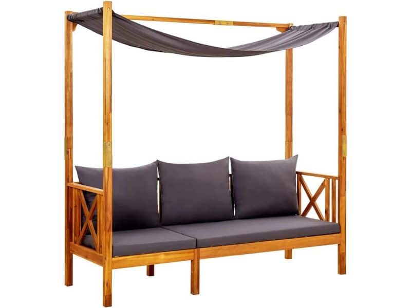 Houten tuinbank met zonnescherm van massief hout