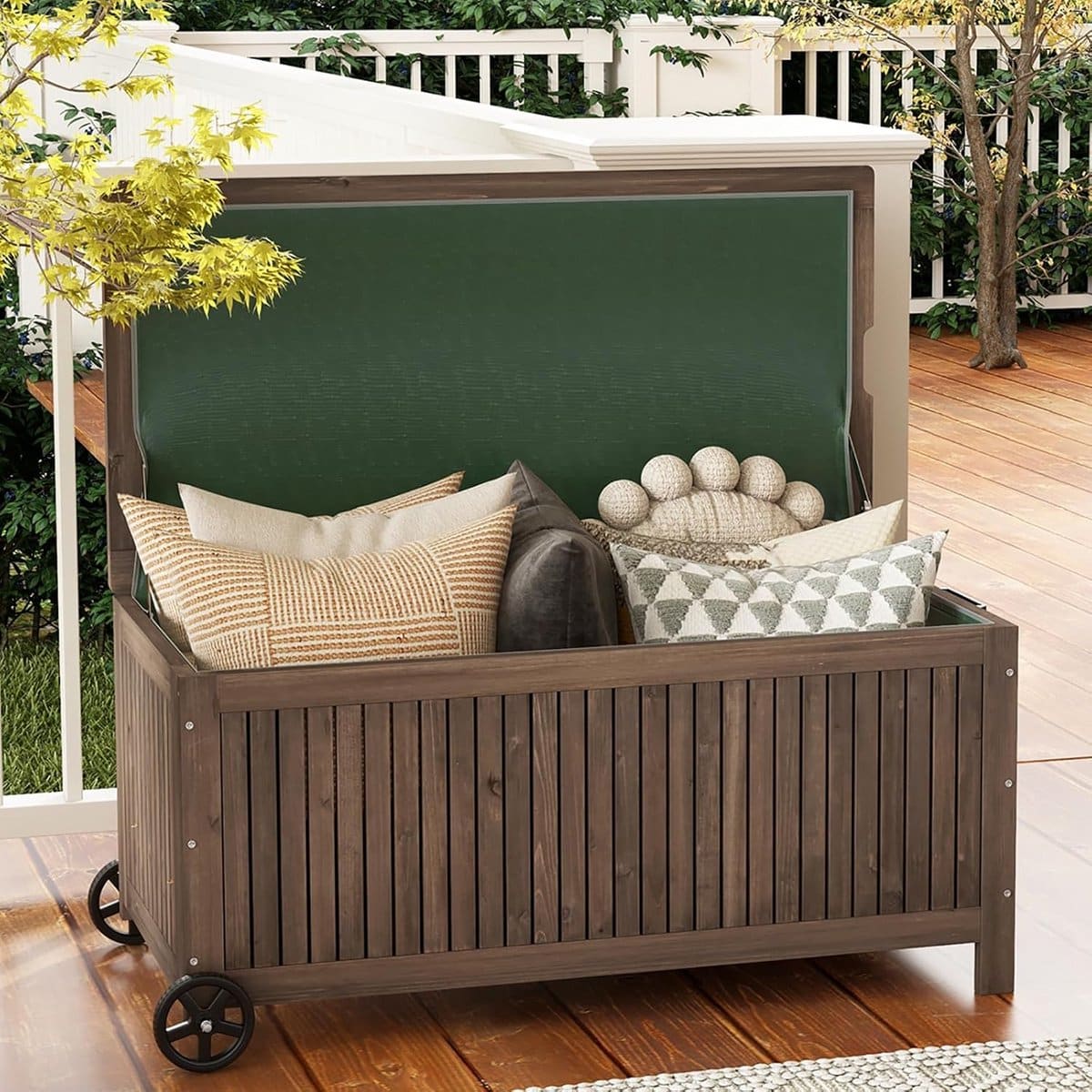 houten tuinkist 213l met wielen en waterdichte binnenzak
