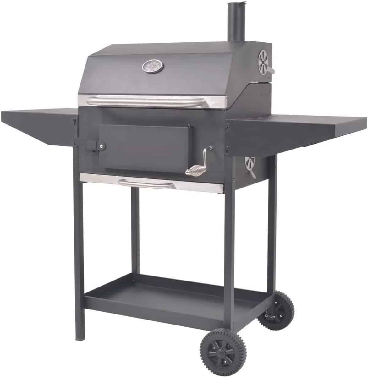 houtskool bbq grill met plank en wielen voor buiten