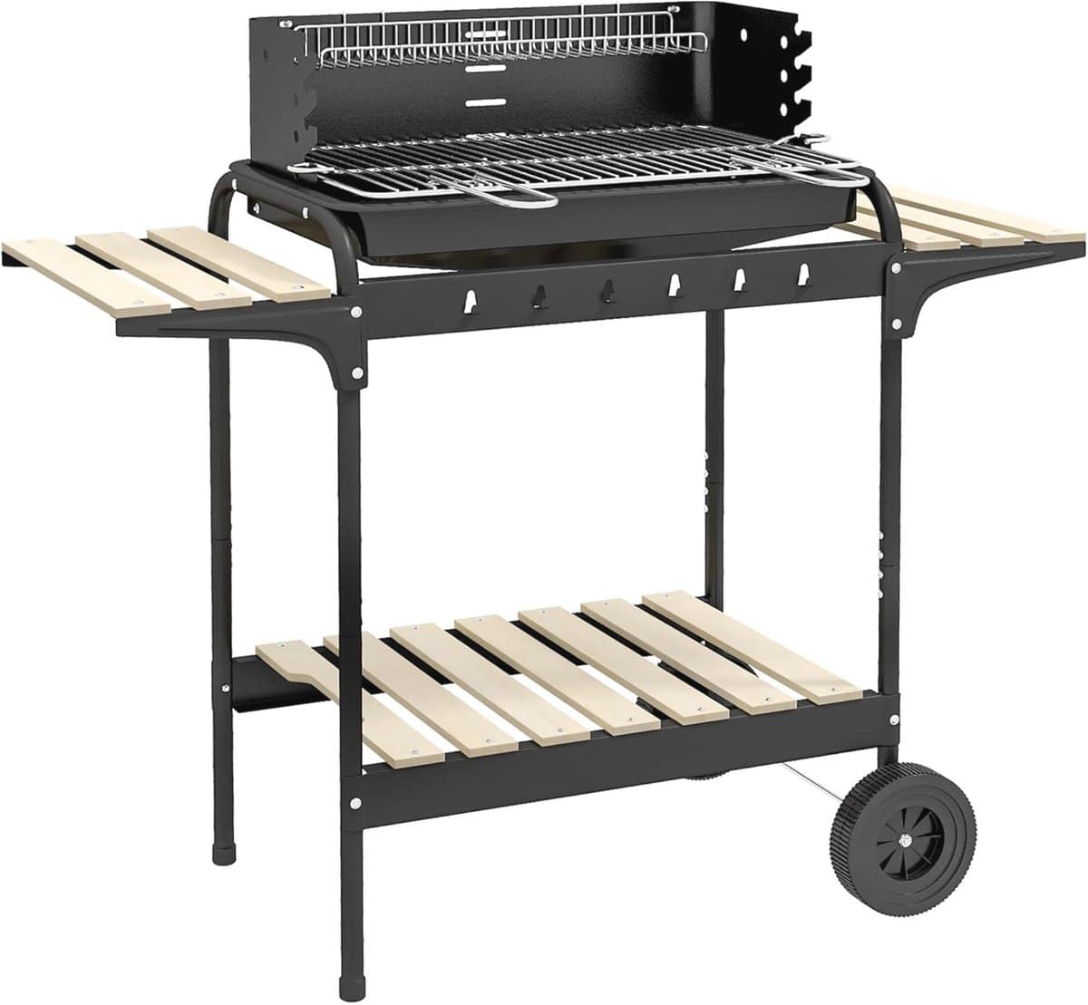 houtskool bbq grill met verstelbare hoogte en wielen