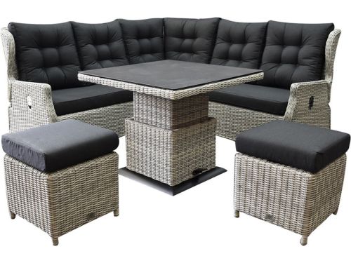 Ibiza dining verstelbare hoek loungeset 6 delig wit grijs met